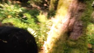 Very rough throat fuck with ring gag for submissive in the public forest