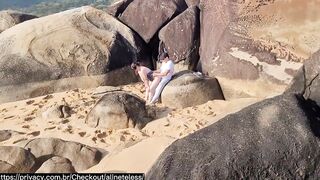 Sex on the beach rocks, naughty tourist came twice, sucked and naughty ate my ass in public in front of the cuckold who filmed everything