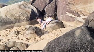 Sex on the beach rocks, naughty tourist came twice, sucked and naughty ate my ass in public in front of the cuckold who filmed everything