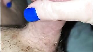 PreCum weaving with new pocket pussy, watch him cum all over my freshly painted nails!