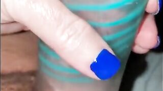 PreCum weaving with new pocket pussy, watch him cum all over my freshly painted nails!