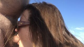 BBW sucking cock at the beach in public