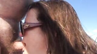 BBW sucking cock at the beach in public