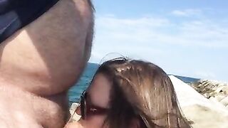 BBW sucking cock at the beach in public