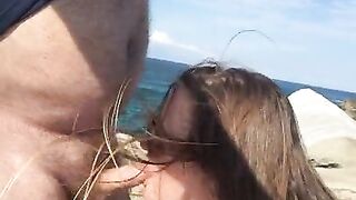 BBW sucking cock at the beach in public