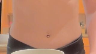 Amateur Petite Hot Blonde Wife Makes Coffee Topless!