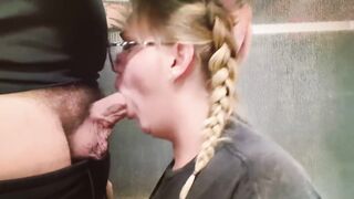 slut Step-sis in braids sneaks off to suck dick