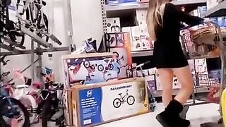 Tiny Asian Wife Bending Over & Flashing In Walmart Wearing Short Black Dress