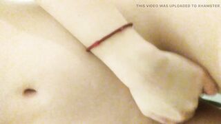 Gentle nude striptease and masturbation with orgasm in the bathroom. Close-up