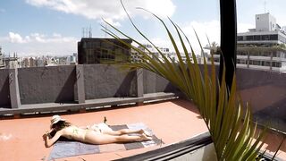 Taking a sunbath in a micro bikini dirty eyes