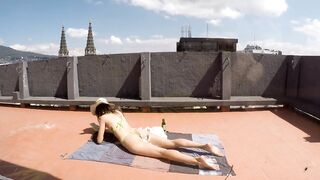 Taking a sunbath in a micro bikini dirty eyes