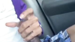 Big dick teen jack off his black cock in public and bust a big Cumshot all over the car seats