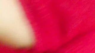 Home gentle striptease in a red dress and masturbation with orgasm. Close-up