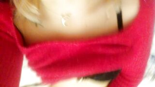 Home striptease in a red sweater and masturbation with a gentle orgasm. Close-up. Part 2