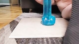 Watch this fat fupa struggle to take this dildo