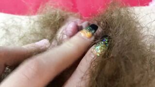 Pulsating clitoris orgasm closeup pov hairy pussy