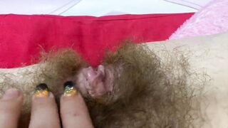 Pulsating clitoris orgasm closeup pov hairy pussy