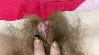 Pulsating clitoris orgasm closeup pov hairy pussy