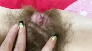 Pulsating clitoris orgasm closeup pov hairy pussy