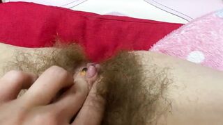 Pulsating clitoris orgasm closeup pov hairy pussy