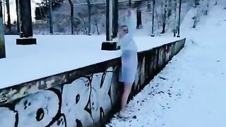 Blonde teen flashing in public forest