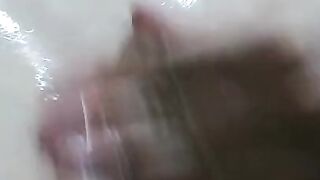 wet shaved pussy. girl masturbating in the bathroom. New Year