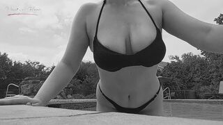 Boobs Tease at the Pool in Black & White