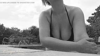 Boobs Tease at the Pool in Black & White