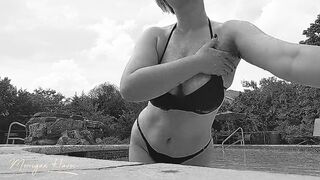 Boobs Tease at the Pool in Black & White