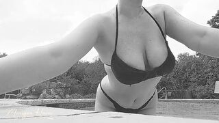 Boobs Tease at the Pool in Black & White