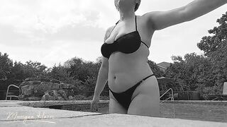 Boobs Tease at the Pool in Black & White