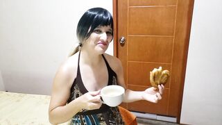 Sexy Girl Drinks Pee In A Cup While Eating A Cookie