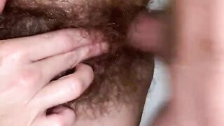 Hairy Sara gets her hairy pussy plowed missionary style