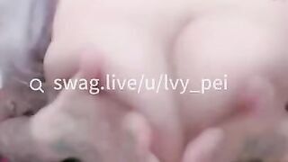 Asian Slut @lvy_pei Licking her Big Boobs and Fingered By Fans in Livestream. SWAG.live