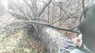 Girl masturbates in the forest near the road