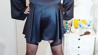 Hot sissy crossdresser in sexy satin playsuit