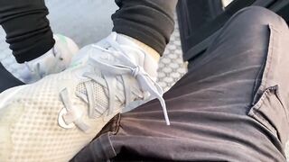 In Public Cum on Socks and wear Nike Shoes after. ( Footjob / Sockjob )