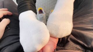 In Public Cum on Socks and wear Nike Shoes after. ( Footjob / Sockjob )