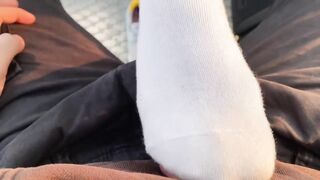 In Public Cum on Socks and wear Nike Shoes after. ( Footjob / Sockjob )