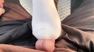 In Public Cum on Socks and wear Nike Shoes after. ( Footjob / Sockjob )