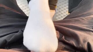 In Public Cum on Socks and wear Nike Shoes after. ( Footjob / Sockjob )