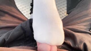 In Public Cum on Socks and wear Nike Shoes after. ( Footjob / Sockjob )