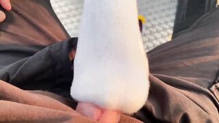 In Public Cum on Socks and wear Nike Shoes after. ( Footjob / Sockjob )