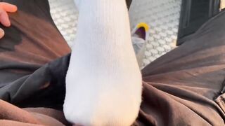 In Public Cum on Socks and wear Nike Shoes after. ( Footjob / Sockjob )