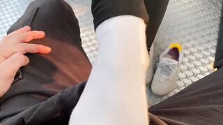 In Public Cum on Socks and wear Nike Shoes after. ( Footjob / Sockjob )