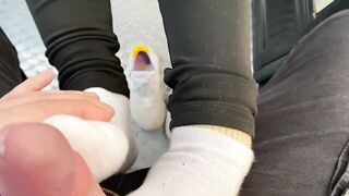 In Public Cum on Socks and wear Nike Shoes after. ( Footjob / Sockjob )