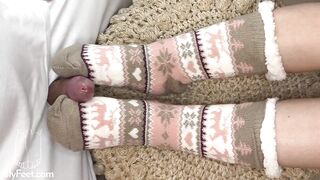 Winter socks footjob and cum on soles with socks