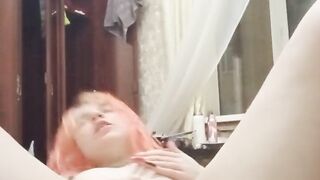 Home evening gentle masturbation with violent orgasm. Close-up