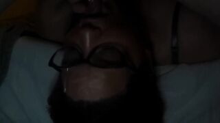 Face fucking turns into cumming on glasses and face