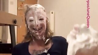 CalypsoJuneQueen loves to get her feet dirty with some foam pies! Bonus foam pie to the head :)